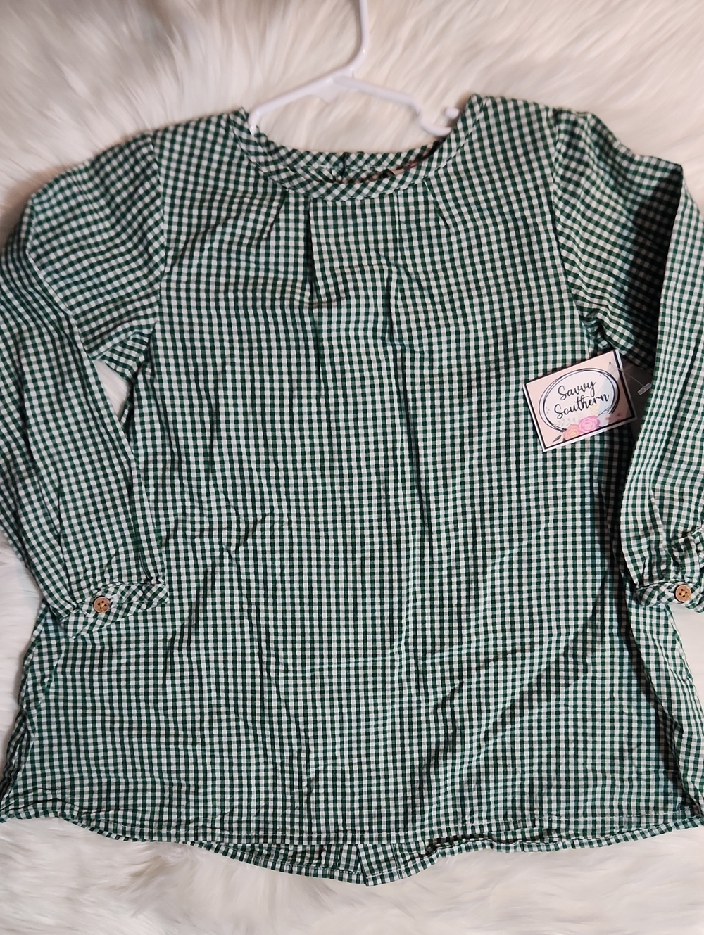 Green Longsleeve Gingham Dress - Girls Size: 5 - Brand: Ruffle Butts
